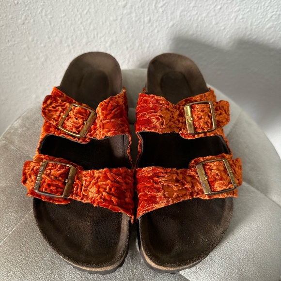 Birkenstock Arizona Crushed Orange Velvet Sandals Size 36 - Picture 9 of 15